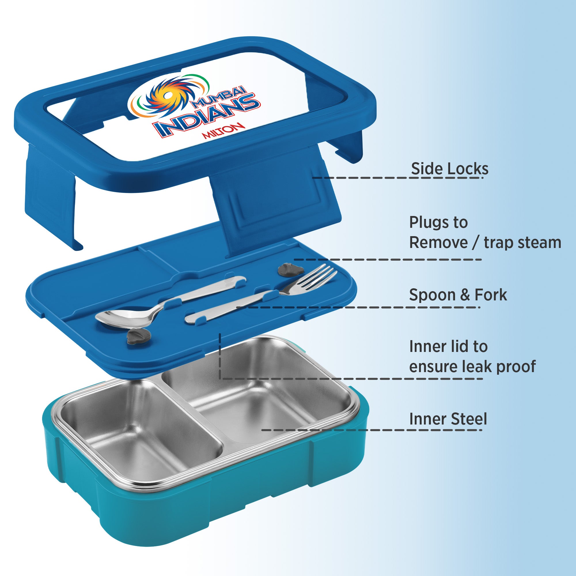 Sports Ethan 2 UV Printing Steel Thermoware Lunchbox - Mumbai Indians (MI) - Milton