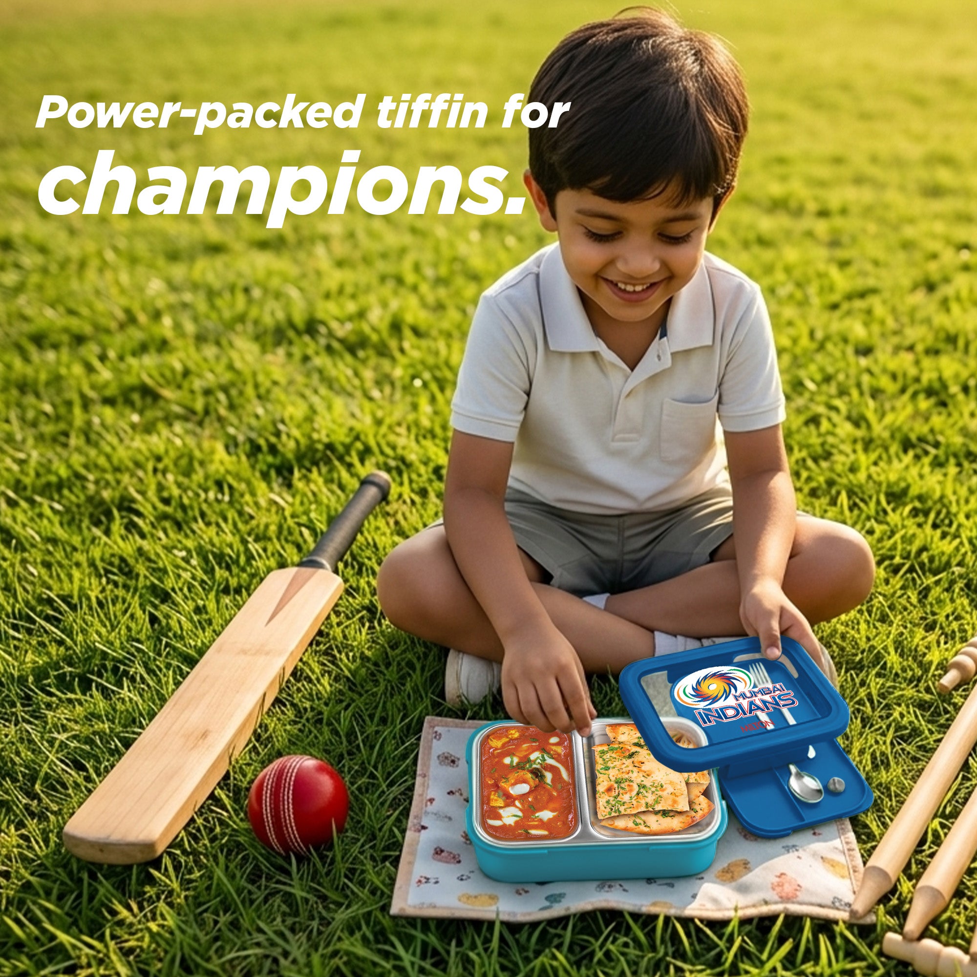 Sports Ethan 2 UV Printing Steel Thermoware Lunchbox - Mumbai Indians (MI) - Milton