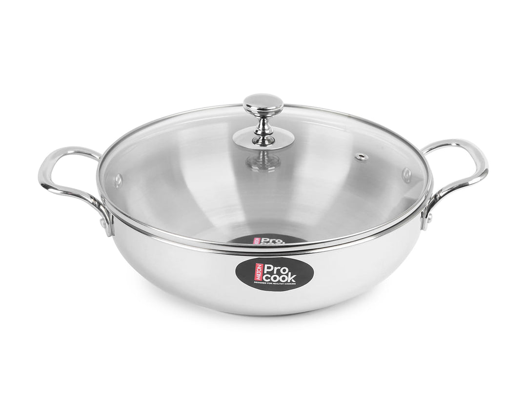 Milton ProCook Kadhai with Glass Lid Stainless Steel Sandwich Bottom