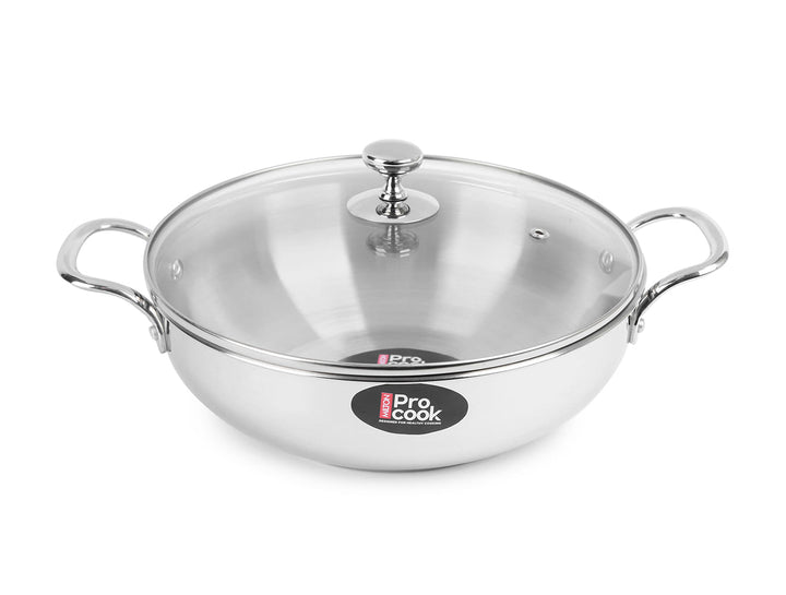 Milton ProCook Kadhai with Glass Lid Stainless Steel Sandwich Bottom