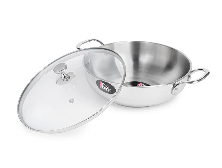 Kadhai with Glass Lid Stainless Steel Sandwich Bottom