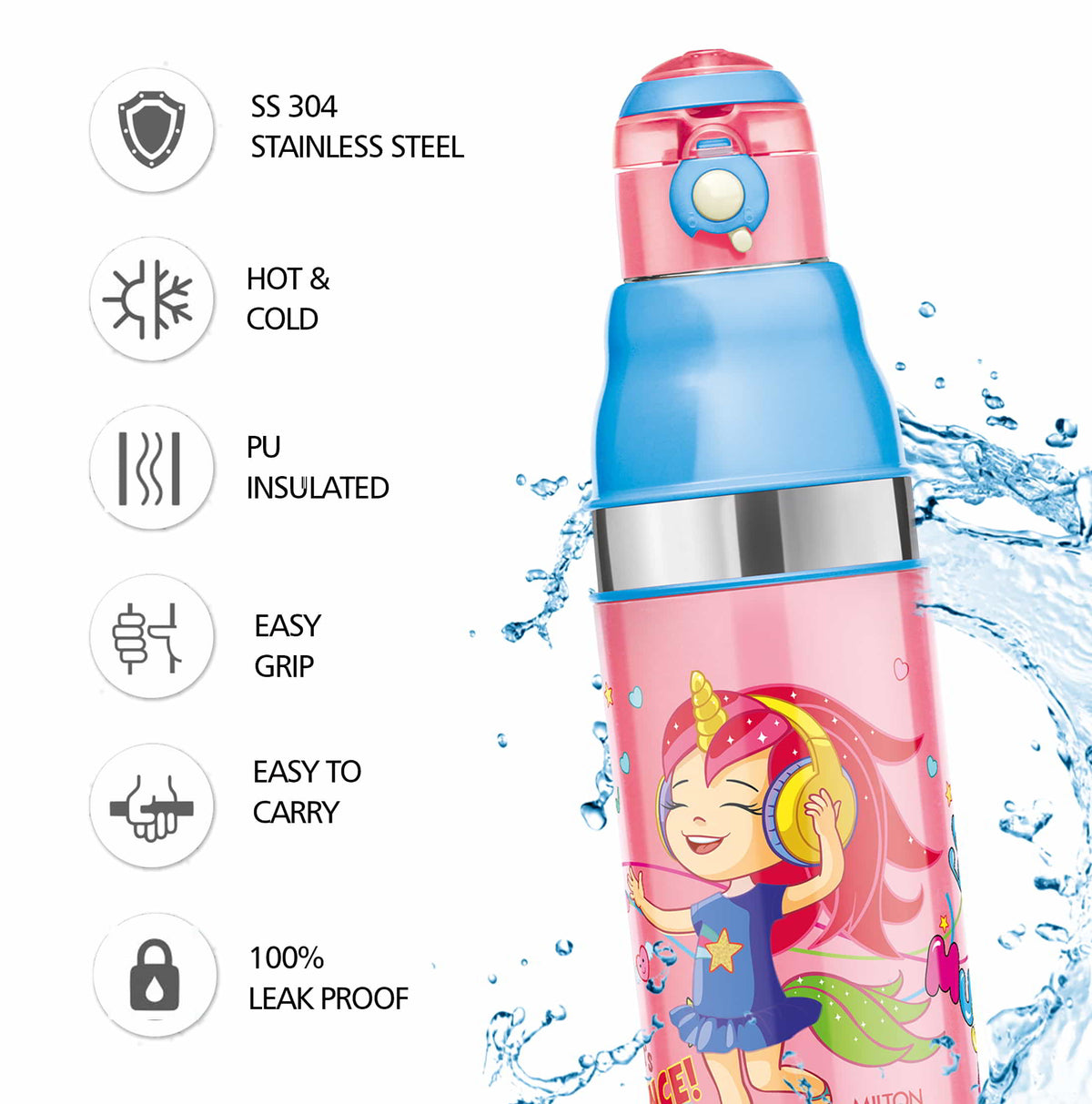 Buy Kool Stunner Stainless Steel School Water Bottle 400ML, 600ML - Milton