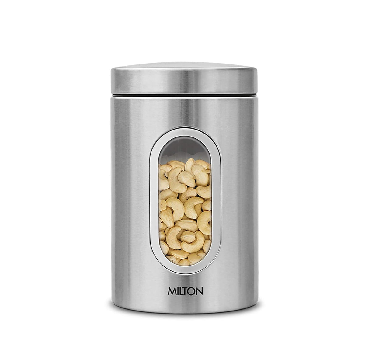 Steel Clear 200 Round Storage Jar, Steel Plain (Milton) - Silver / 160 ml