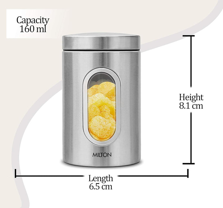Steel Clear 200 Round Storage Jar, Steel Plain (Milton)
