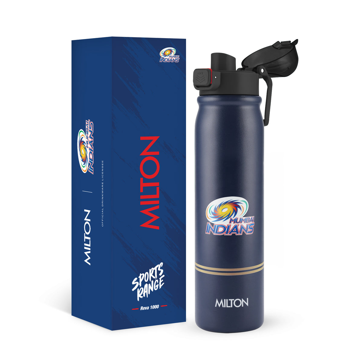 Sports Reva UV Printing Stainless Steel Bottle - Mumbai Indians (MI) - Milton - Blue / 1000 ml