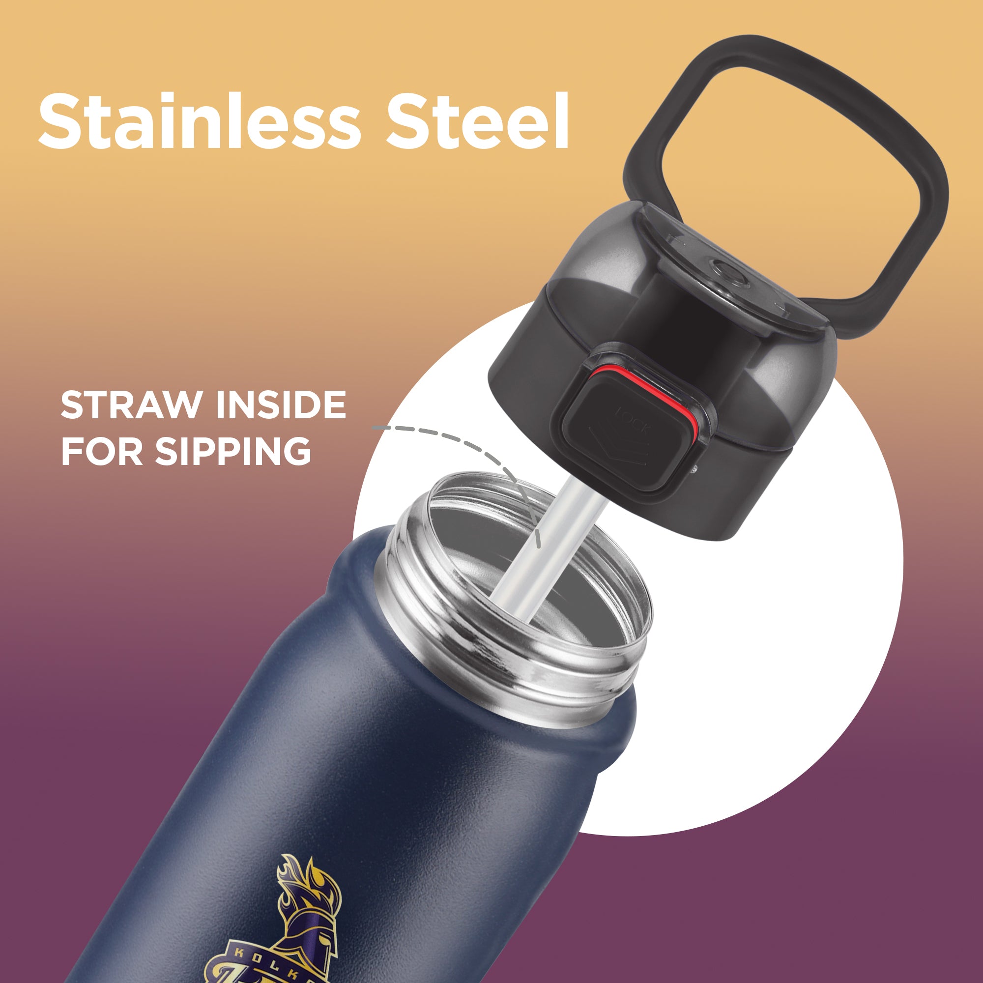 Sports Reva UV Printing Stainless Steel Bottle - Kolkata Knight Riders (KKR) - Milton