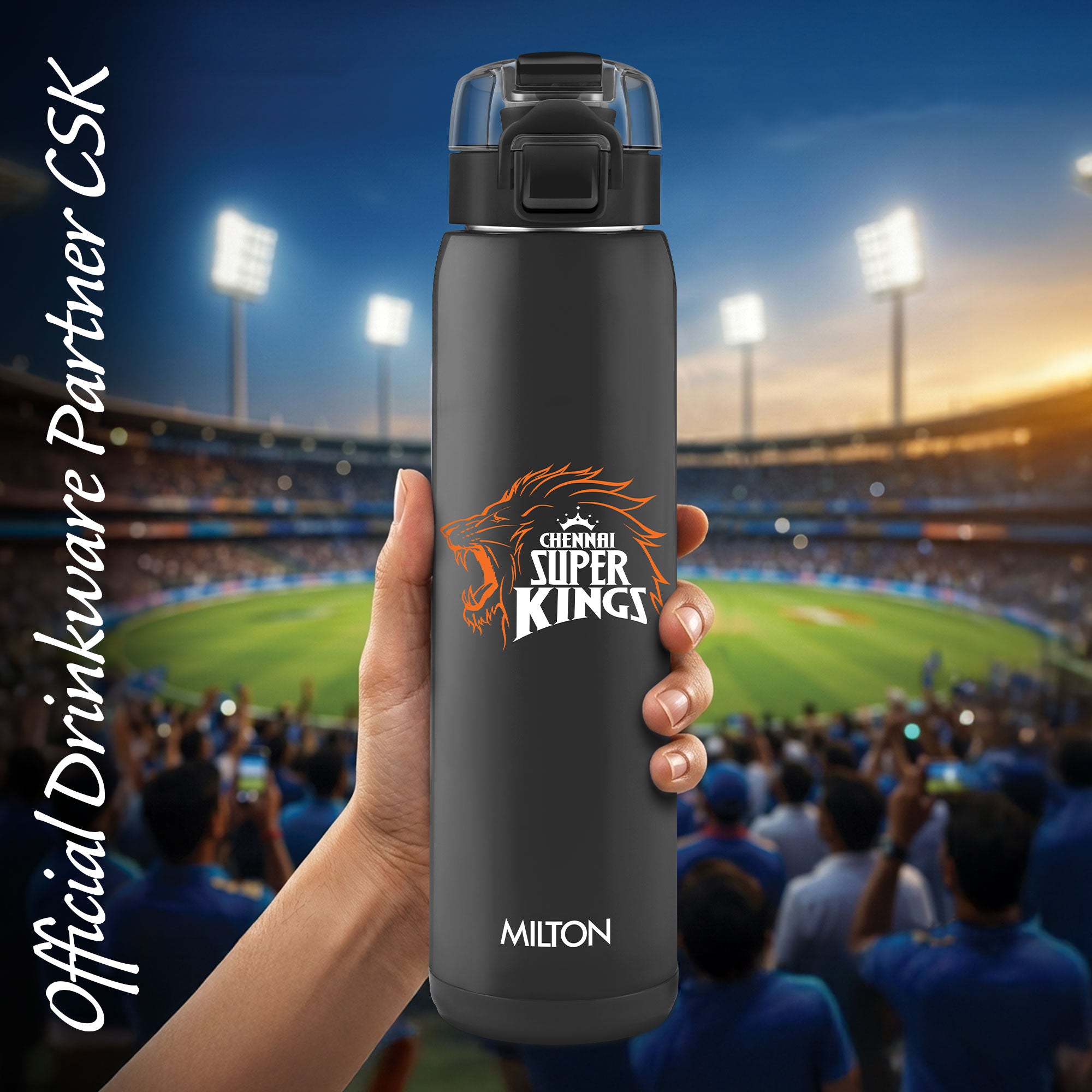 Sports Steel Edge UV Printing Thermoware Bottle With Twin Lid - Chennai Super Kings (CSK) - Milton