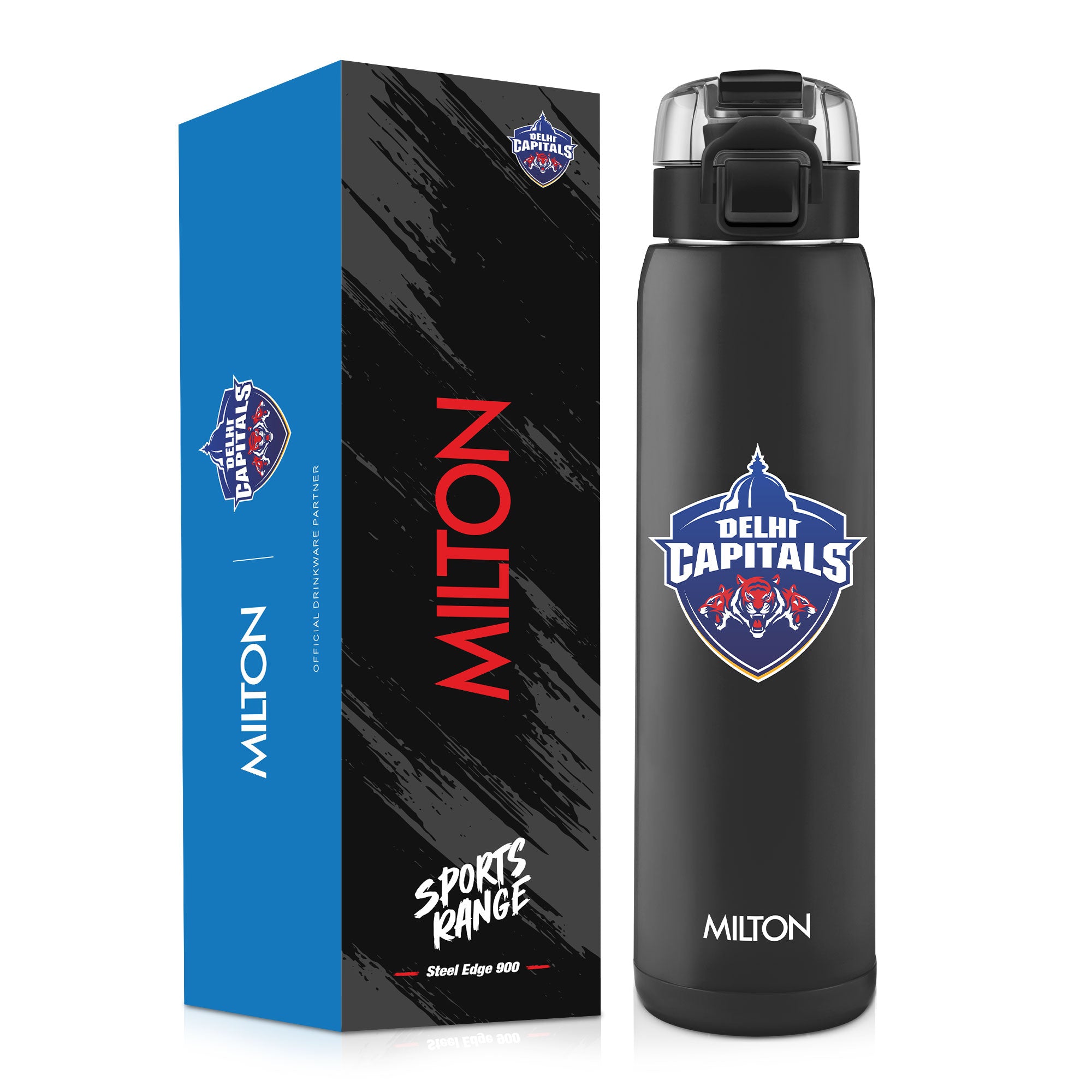 Sports Steel Edge UV Printing Thermoware Bottle With Twin Lid - Delhi Capitals (DC) - Milton