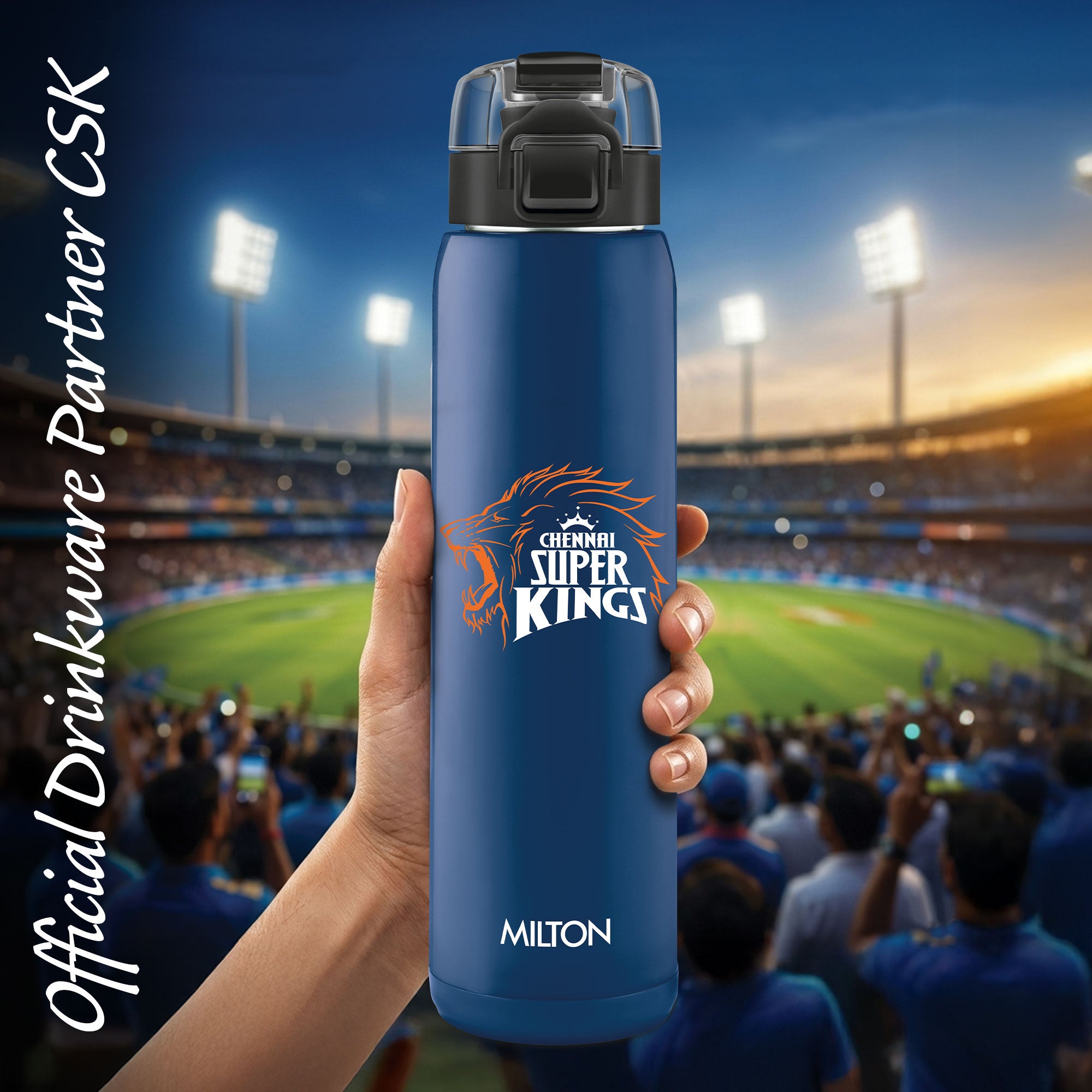 Sports Steel Edge UV Printing Thermoware Bottle With Twin Lid - Chennai Super Kings (CSK) - Milton