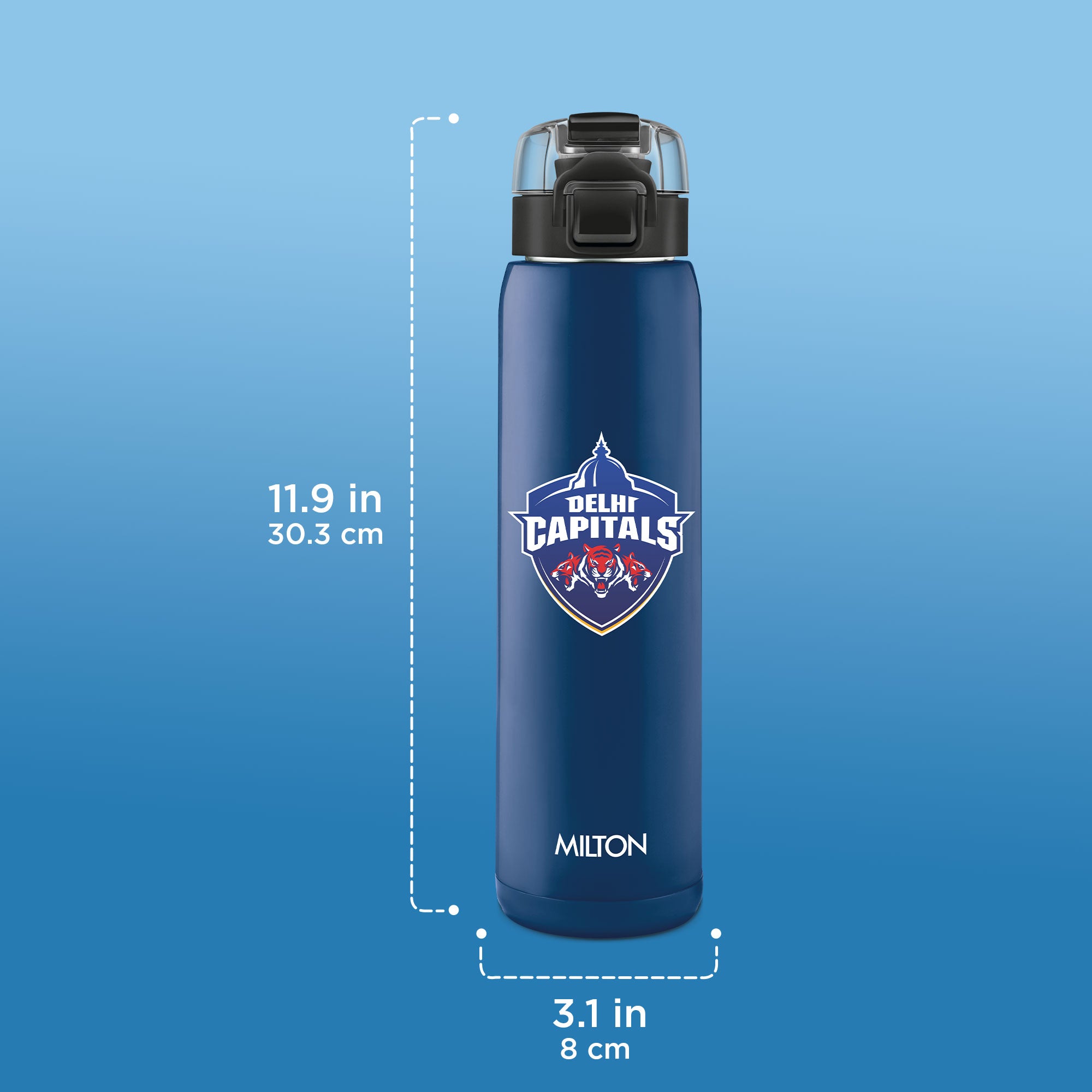 Sports Steel Edge UV Printing Thermoware Bottle With Twin Lid - Delhi Capitals (DC) - Milton