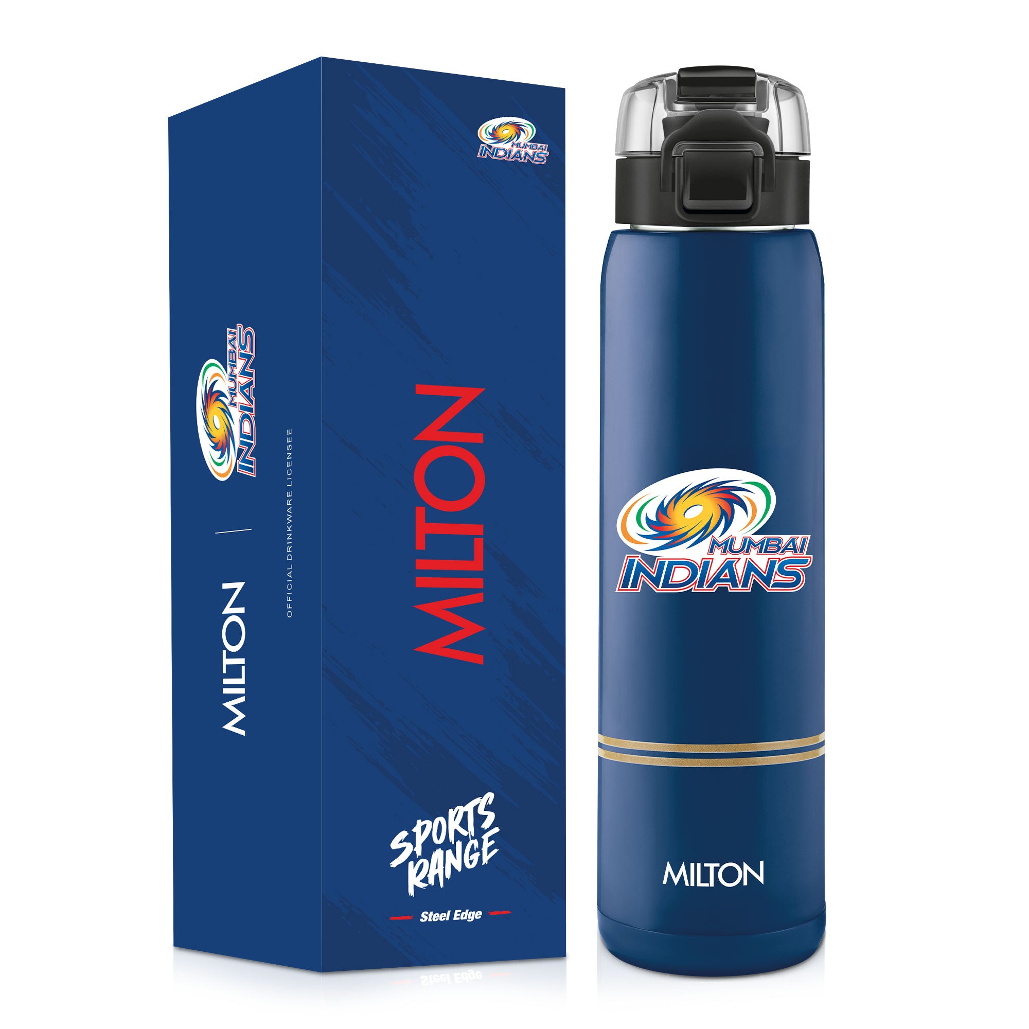Sports Steel Edge UV Printing Thermoware Bottle With Twin Lid - Mumbai Indians (MI) - Milton