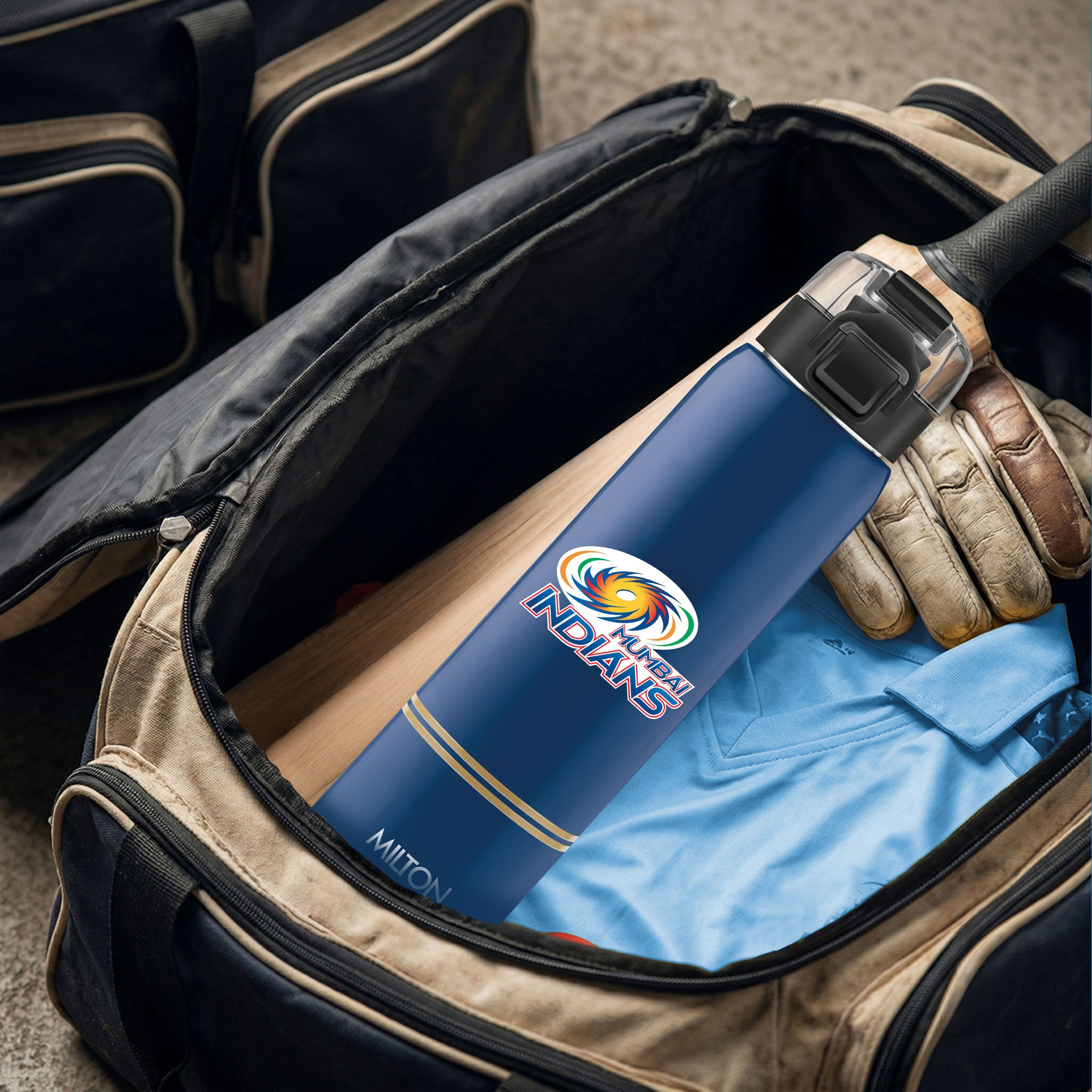 Sports Steel Edge UV Printing Thermoware Bottle With Twin Lid - Mumbai Indians (MI) - Milton