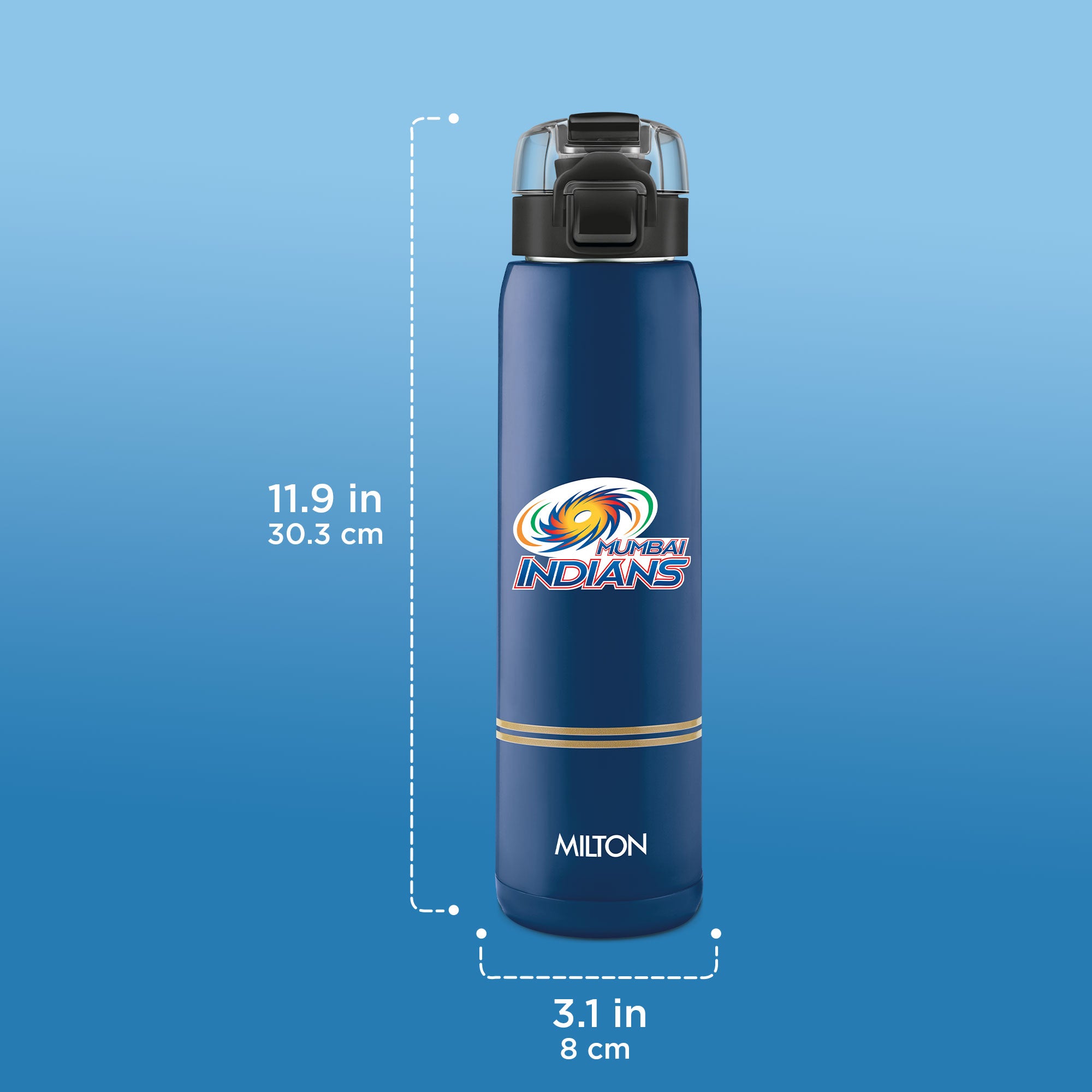 Sports Steel Edge UV Printing Thermoware Bottle With Twin Lid - Mumbai Indians (MI) - Milton