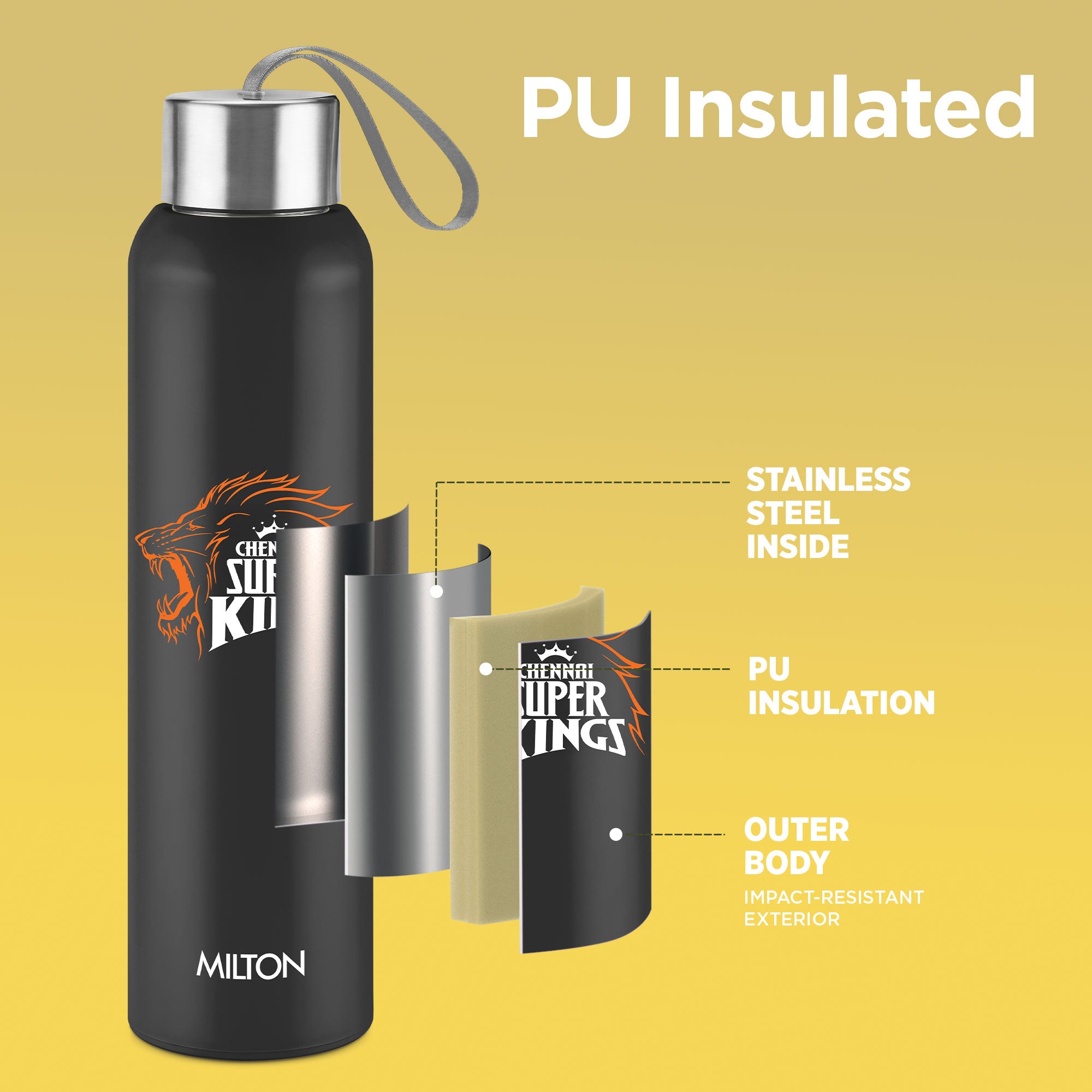 Sports Steel Halo UV Printing Water Bottle - Chennai Super Kings (CSK) - Milton