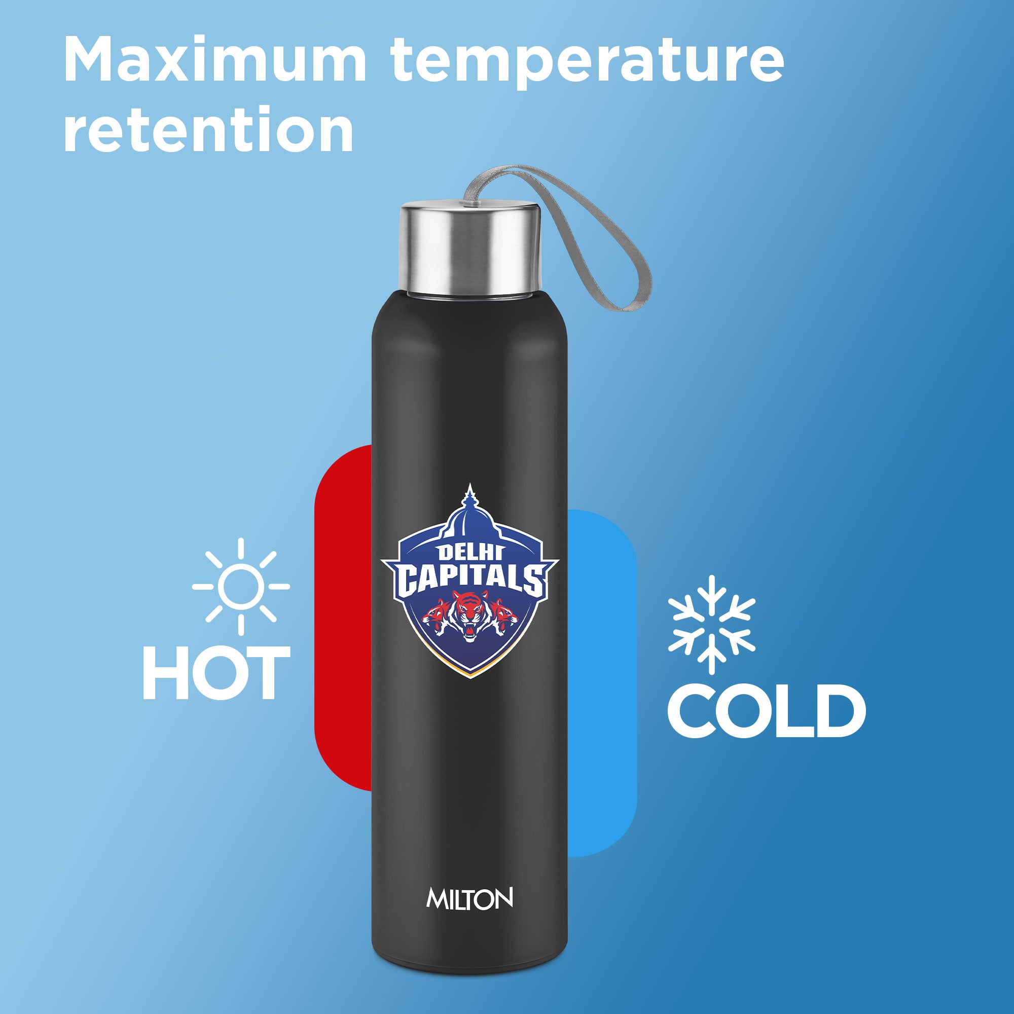 Sports Steel Halo UV Printing Water Bottle - Delhi Capitals (DC) - Milton