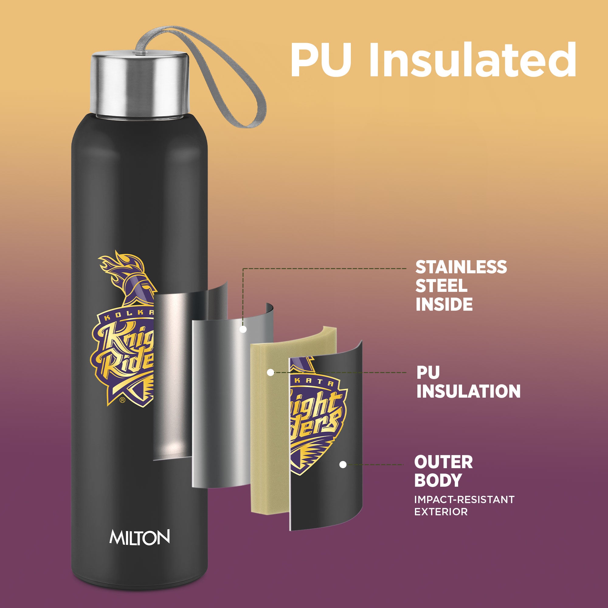 Sports Steel Halo UV Printing Water Bottle - Kolkata Knight Riders (KKR) - Milton