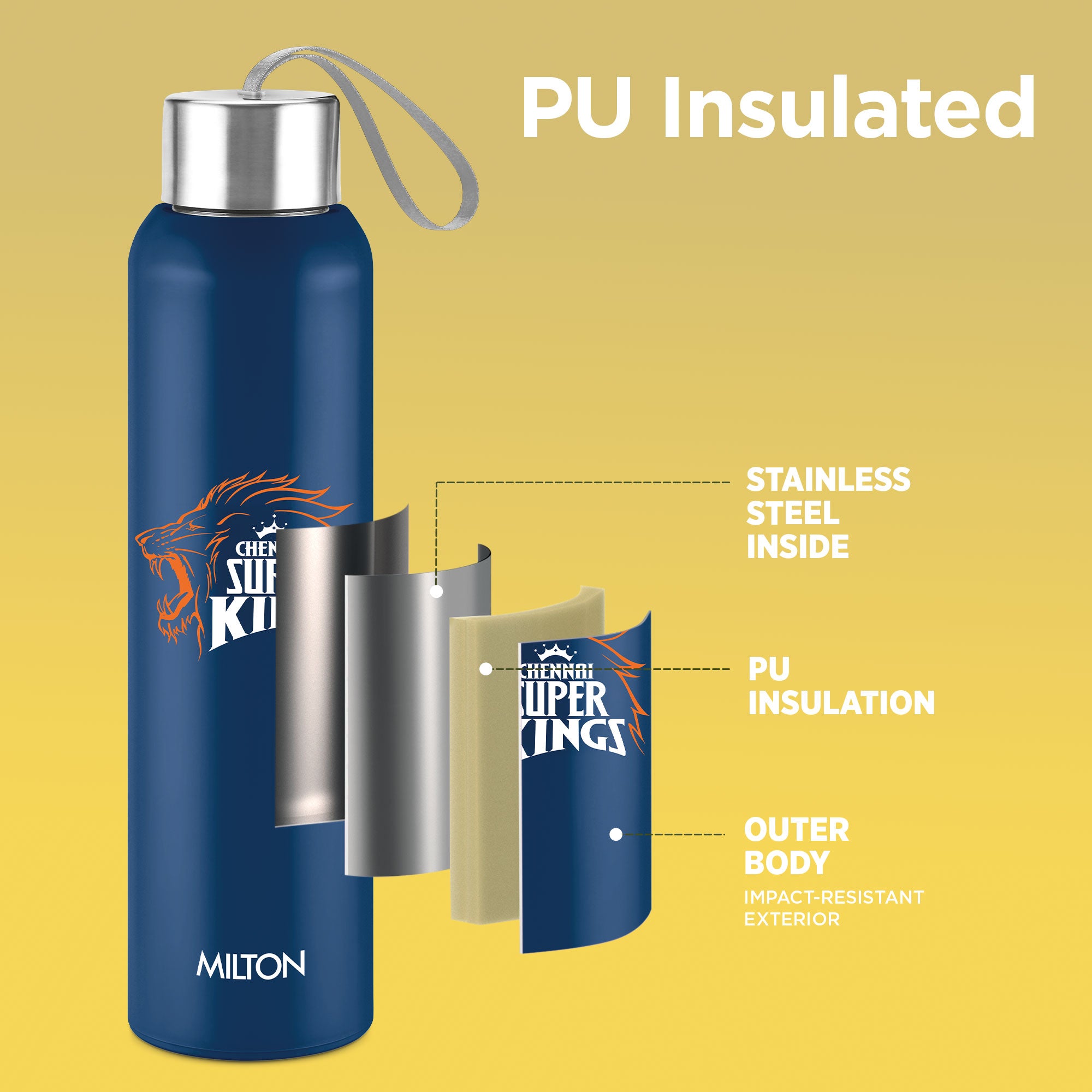 Sports Steel Halo UV Printing Water Bottle - Chennai Super Kings (CSK) - Milton