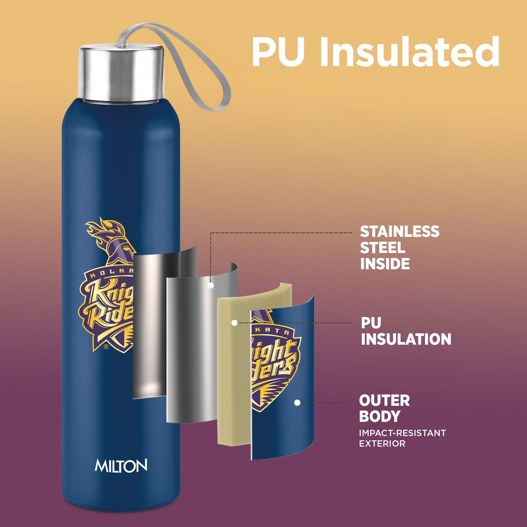 Sports Steel Halo UV Printing Water Bottle - Kolkata Knight Riders (KKR) - Milton