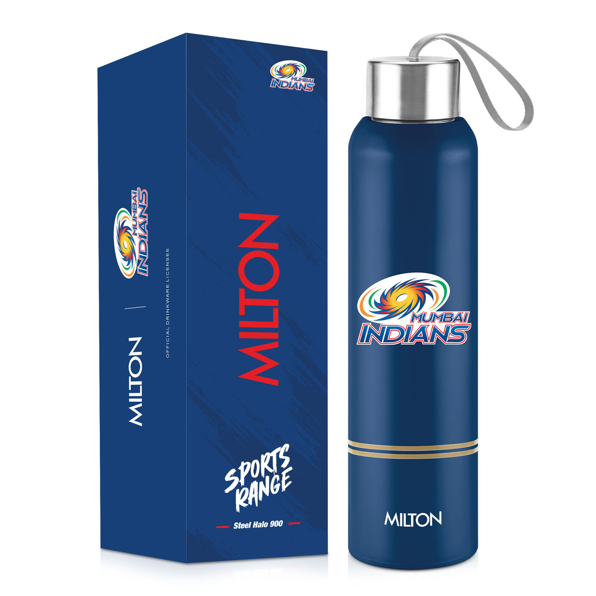 Sports Steel Halo UV Printing Water Bottle - Mumbai Indians (MI) - Milton - 900 ml / Blue