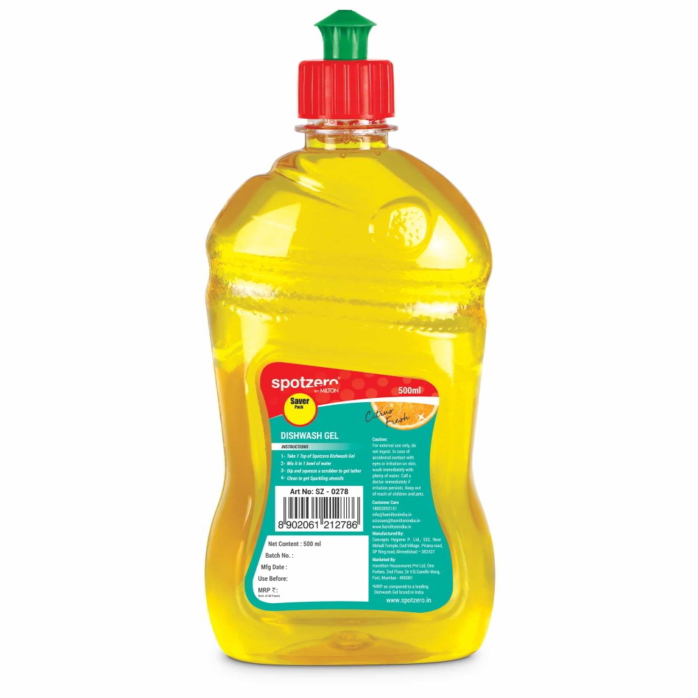 Dishwash Gel (Spotzero by Milton) - Aqua Green / 500 ml / 1 Unit