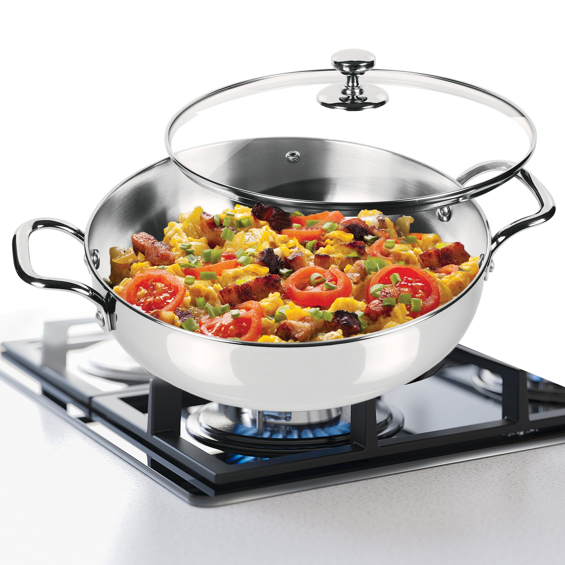 Stainless Steel Sandwich Bottom Kadhai with Glass Lid