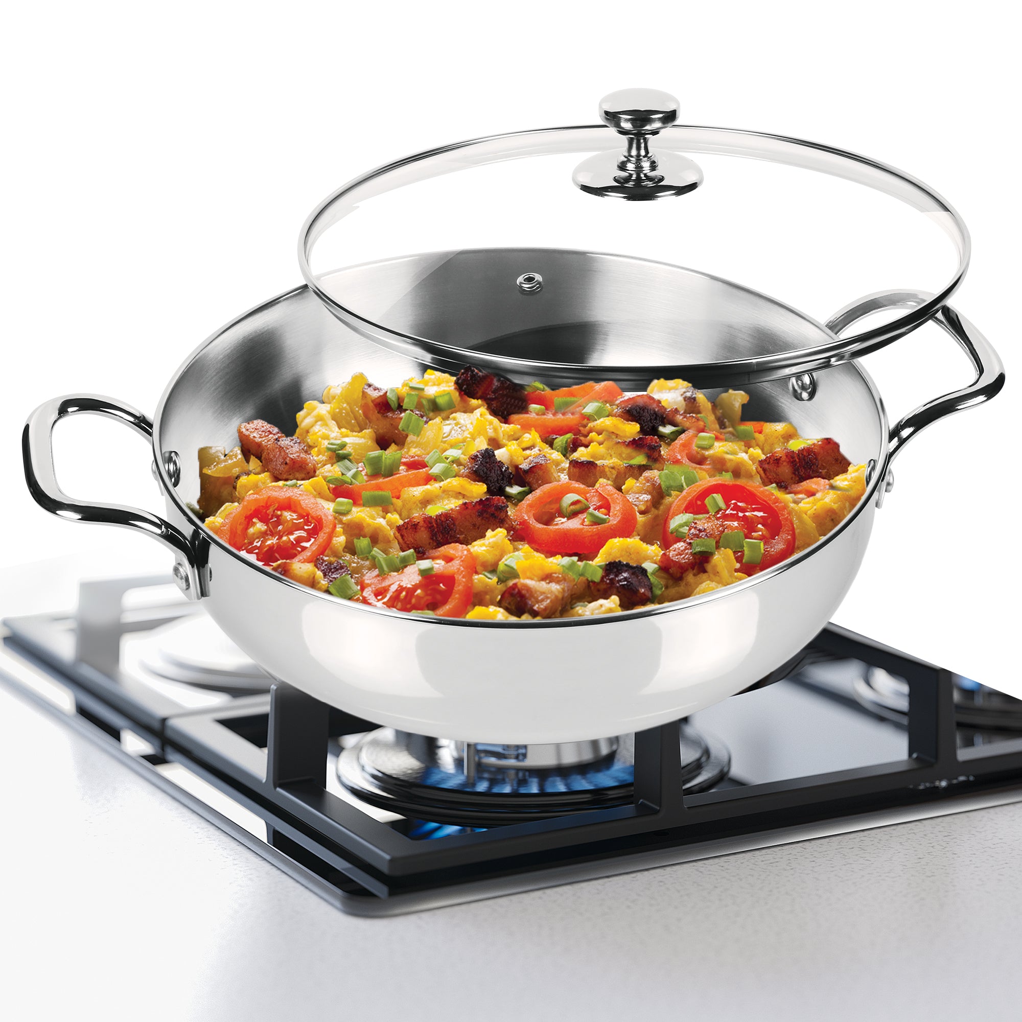 Stainless Steel Sandwich Bottom Kadhai with Glass Lid
