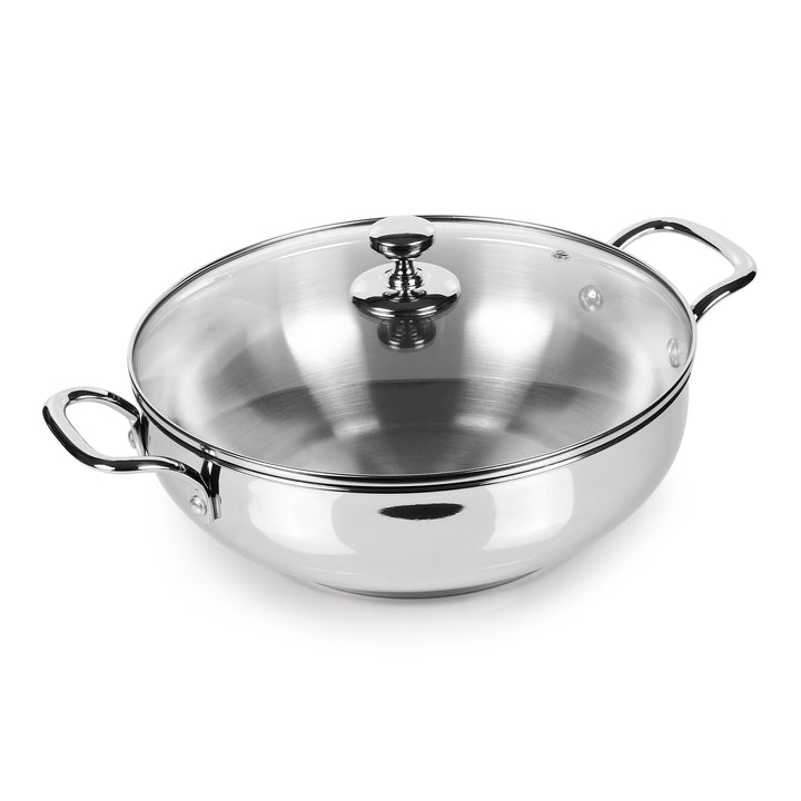 Milton ProCook Stainless Steel Sandwich Bottom Kadhai with Glass Lid