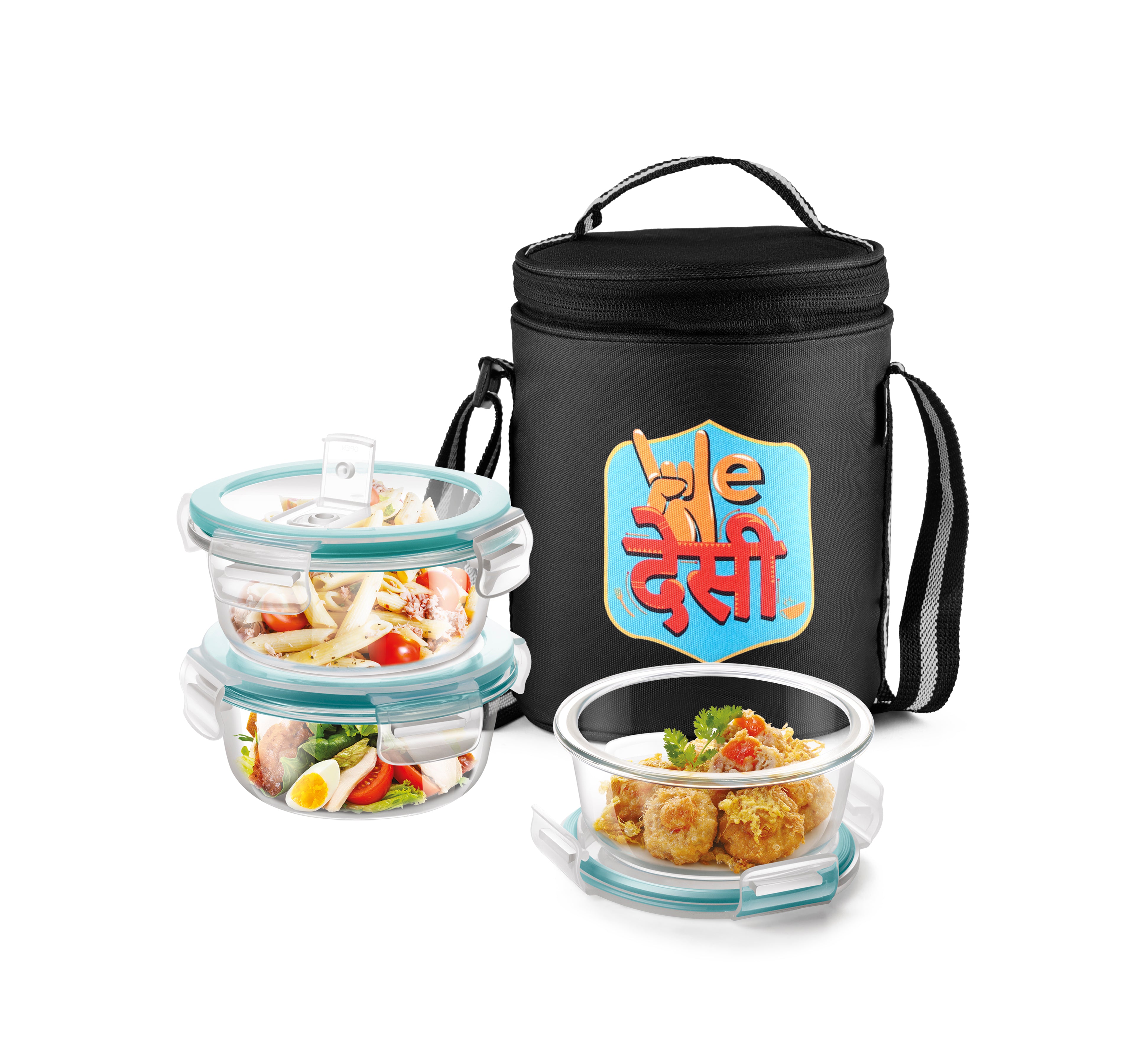 "We Desi" - Glass Tiffin with Printed Jacket (Milton)
