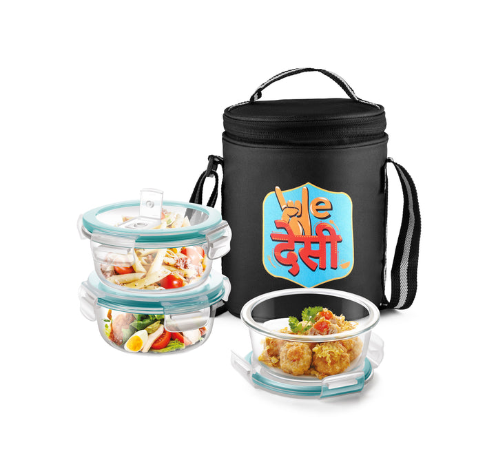 "We Desi" - Glass Tiffin with Printed Jacket