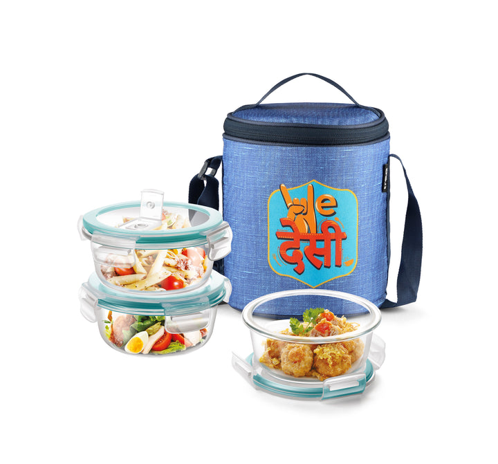 "We Desi" - Glass Tiffin with Printed Jacket