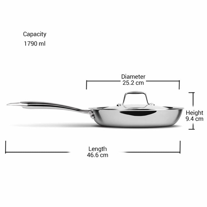 Triply Stainless Steel Fry Pan With Lid (Milton Procook)