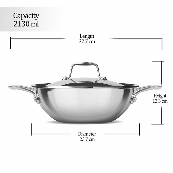 Triply Stainless Steel Kadhai with Lid