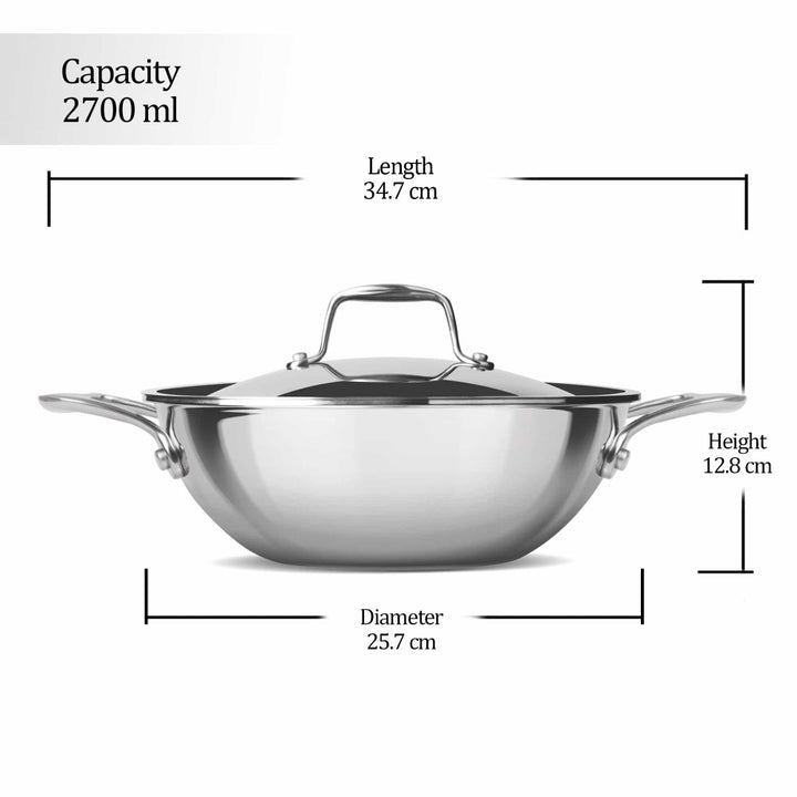 Triply Stainless Steel Kadhai with Lid (Milton Procook)