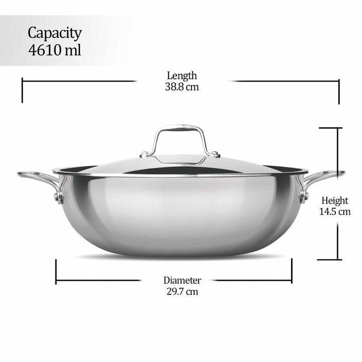 Triply Stainless Steel Kadhai with Lid