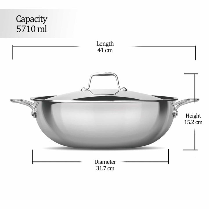 Triply Stainless Steel Kadhai with Lid