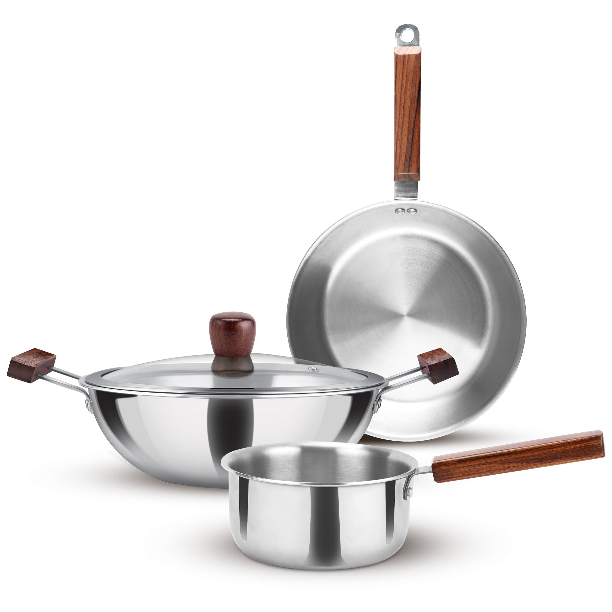 Buy Triply 4Pc Set Sauce Pan, Frying Pan, Kadhai with Glass Lid