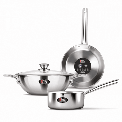 Personalized Triply Stainless Steel 4 Pc Induction Cookware Set (Procook By Milton)