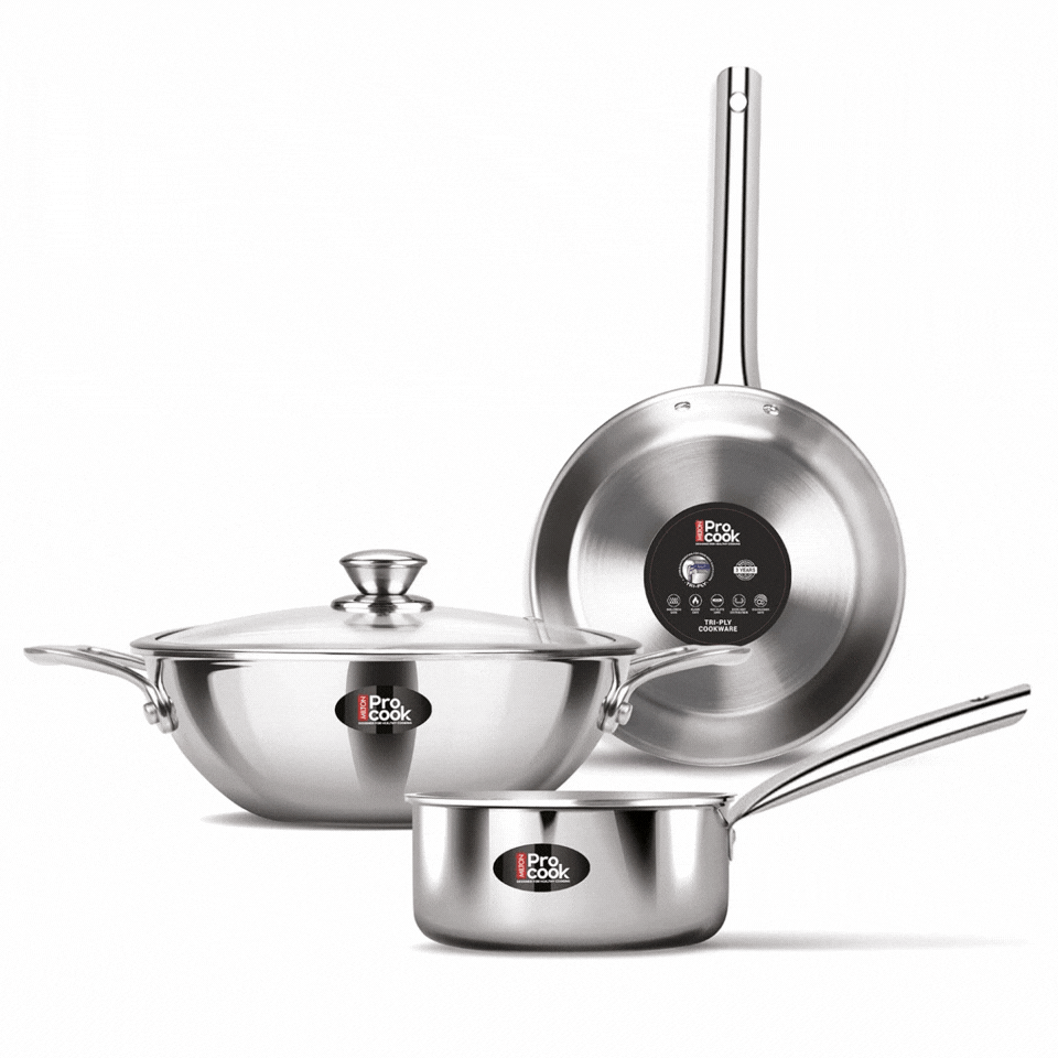 Personalized Triply Stainless Steel 4 Pc Induction Cookware Set (Procook By Milton)