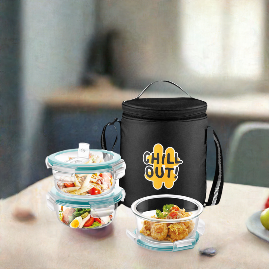 "Chillout" - Glass Tiffin with Printed Jacket