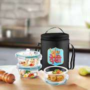"We Desi" - Glass Tiffin with Printed Jacket