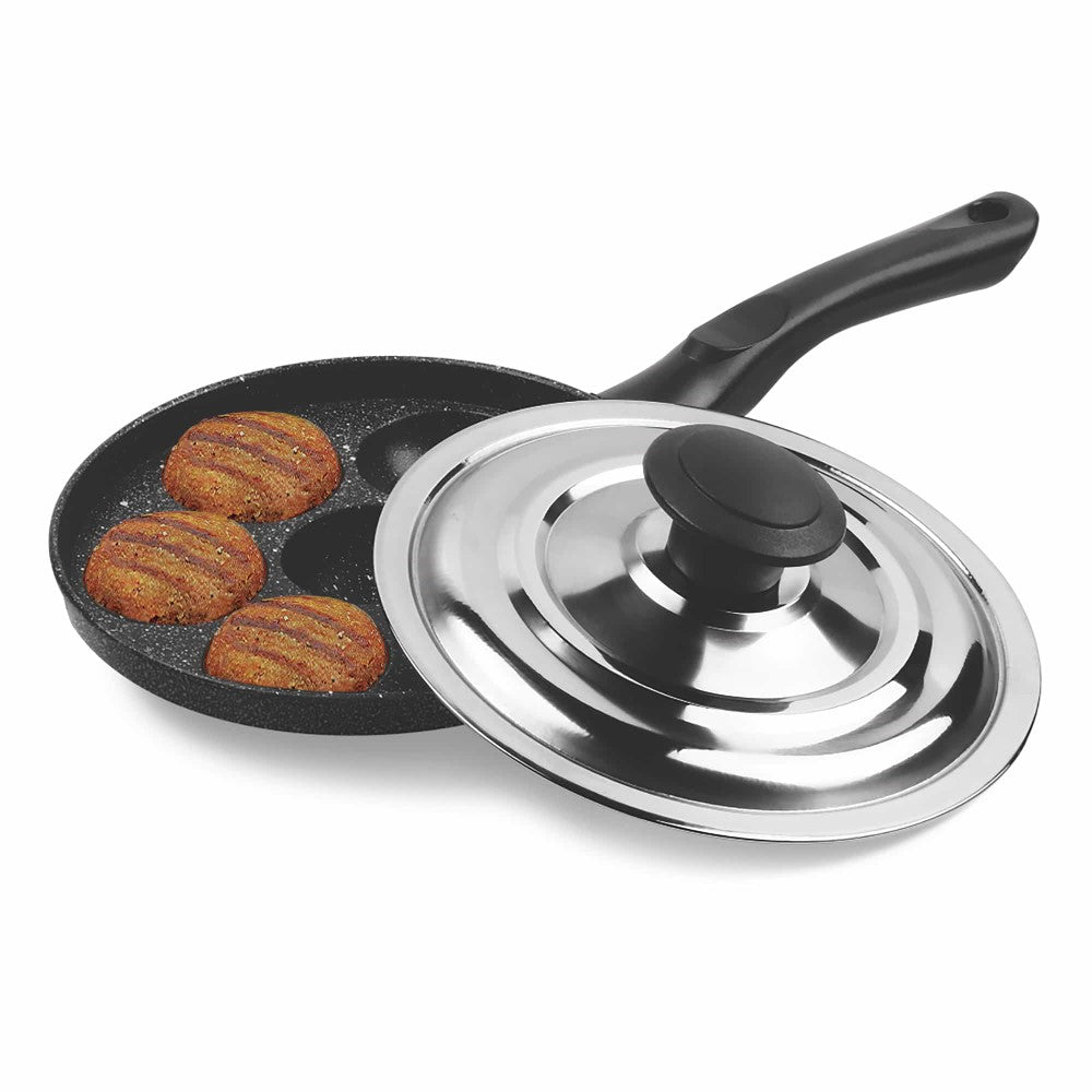 Appam Patra With Lid-Granito-Non Induction (Milton Procook) - Steel / 7 Pit